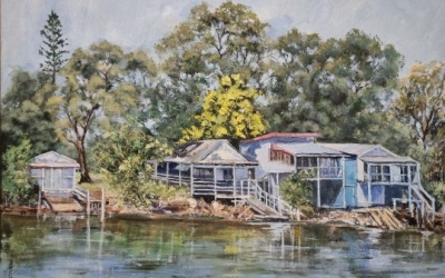 Urunga Cabins, Gail Cardow, Oil 400px ht